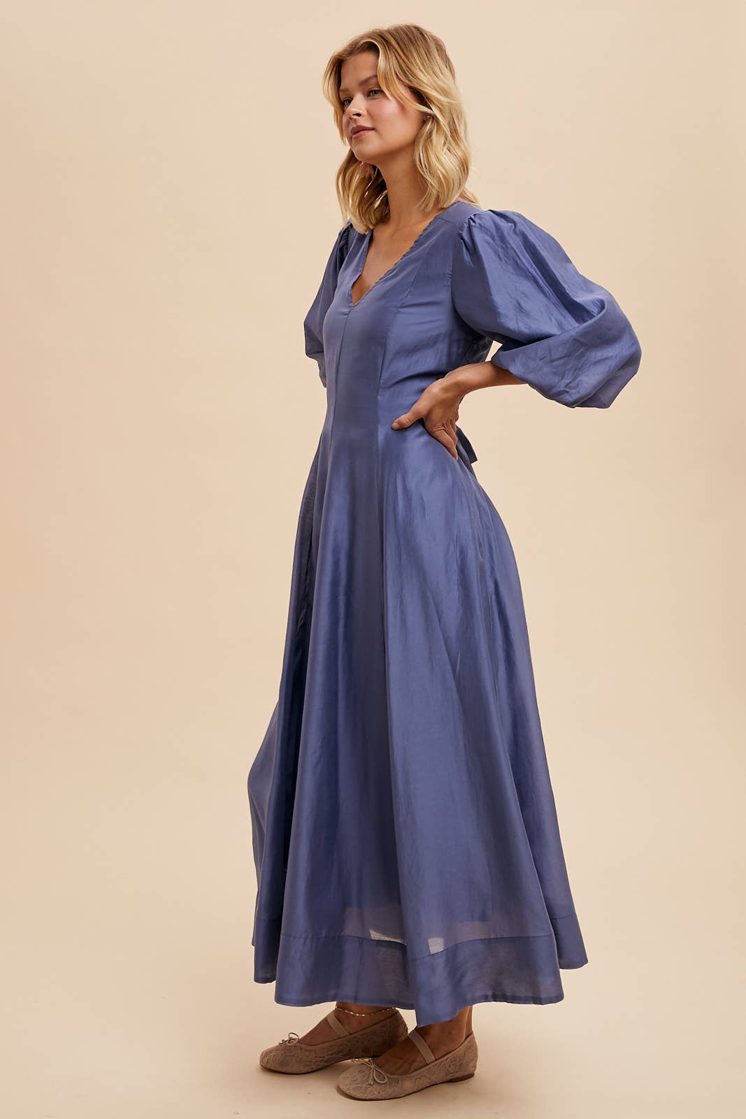 In Loom - Vente Robe – femme - Robe évasée en Tencel avec manches bouffantes0