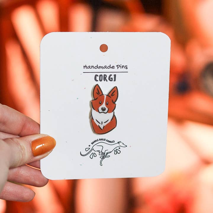 Noodle Horse Doodles - Wholesale Lapel Pin/Button - Corgi - Handmade Pin