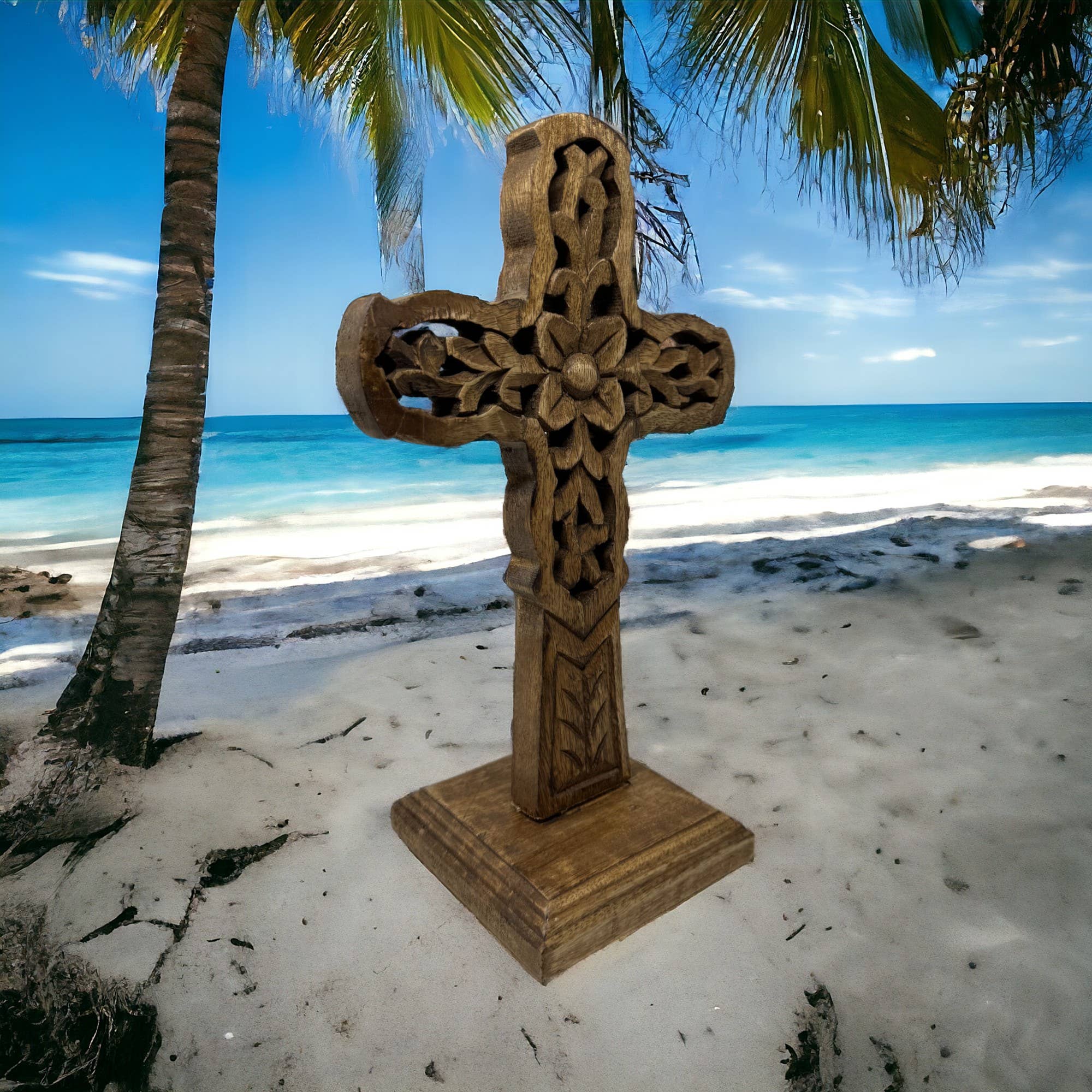 Wilco Home - Vente Décorations de table - Croix de table en bois sculpté à la main « Vineyard »6