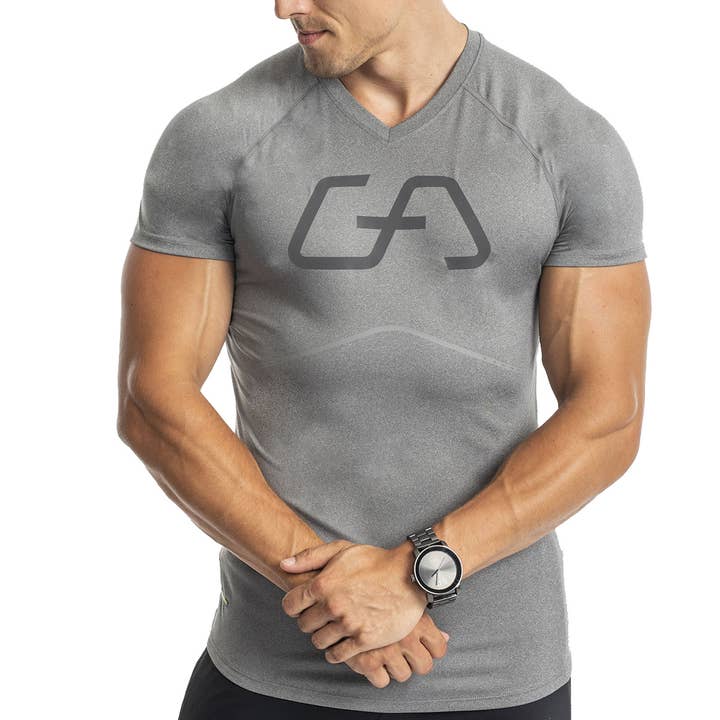 Logo V Neck Raglanhemd Intensität für Herren in Grau für den Großhandel von Gym Aesthetics