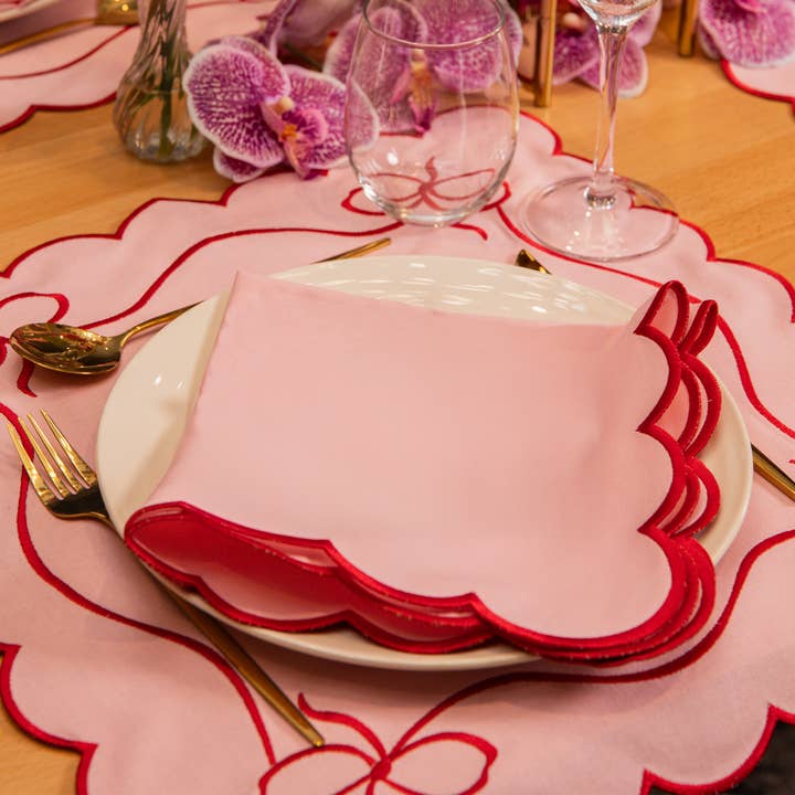 Top Tables Retail - Wholesale Dinner & Cloth Napkin - Isobel Scallop Napkins - Pink/ Red • Set of 6