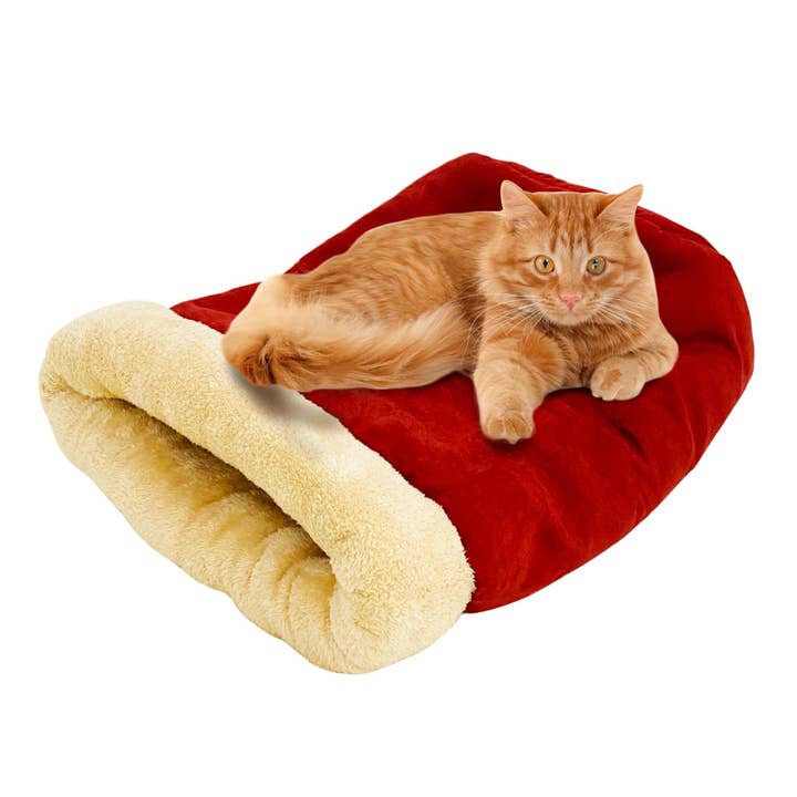 Jespet - Wholesale Pet Bed - Cat - GOOPAWS 4 in 1 Self Warming Burrow Cat Bed Pet Cuddle Cave, Burgundy