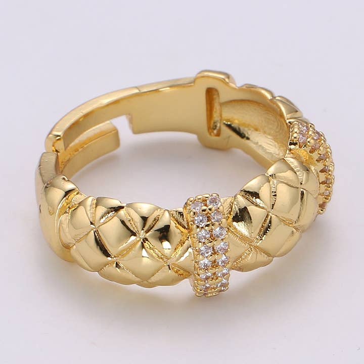 Gold Croissant Ring, Cz Twist Ring, Chunky Ring, Adjustable Ring, Statement Ring, Twisted Ring, Rope Ring Gift for Her Valentine Gift  R202 for wholesale by Aim Eternal