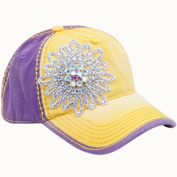 Olive & Pique - Wholesale Baseball Cap - Women's - Sunflower Bejeweled Glitz Two-Toned Cap, Adjustable