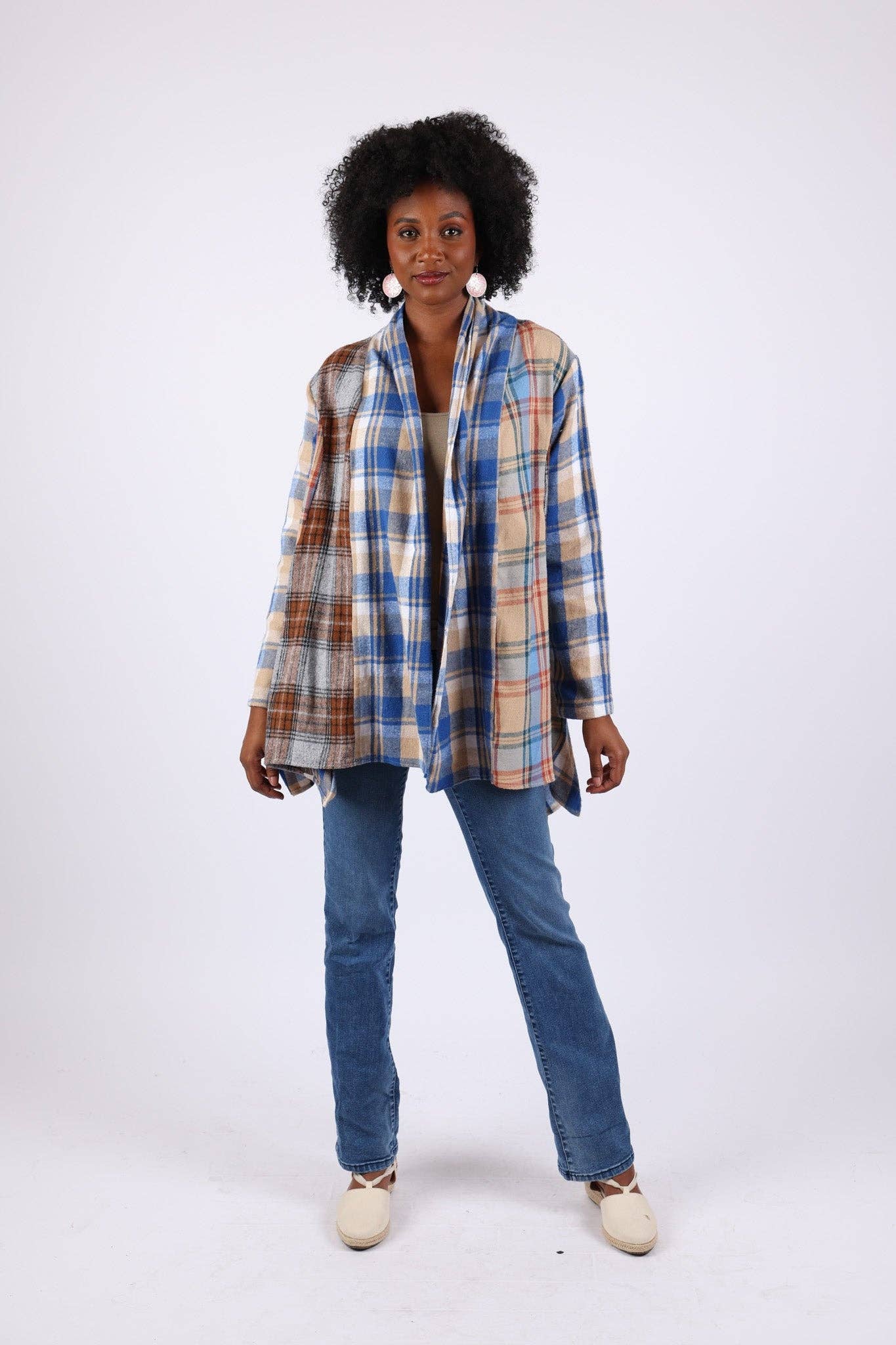 Sacred Threads - Wholesale Cardigan - Women's - Soft Tone Plaid Cardigan: Flannel in Patchwork2
