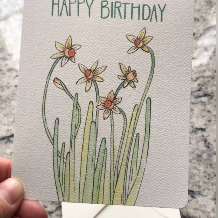 H.macdo Paper Co. – Großhandel Geburtstagskarten – Happy Birthday Grußkarte mit Narzissen im Frühling3
