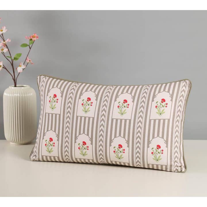 Fodera per cuscino in cotone Grey Spell, 12 x 20 cm per la vendita all'ingrosso da parte di India Circus