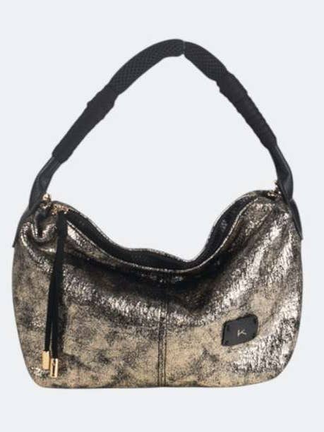 METALLIC PU CROSSBODY BAG WITH ZIPPER, GOLD COLOR for wholesale by Kbas
