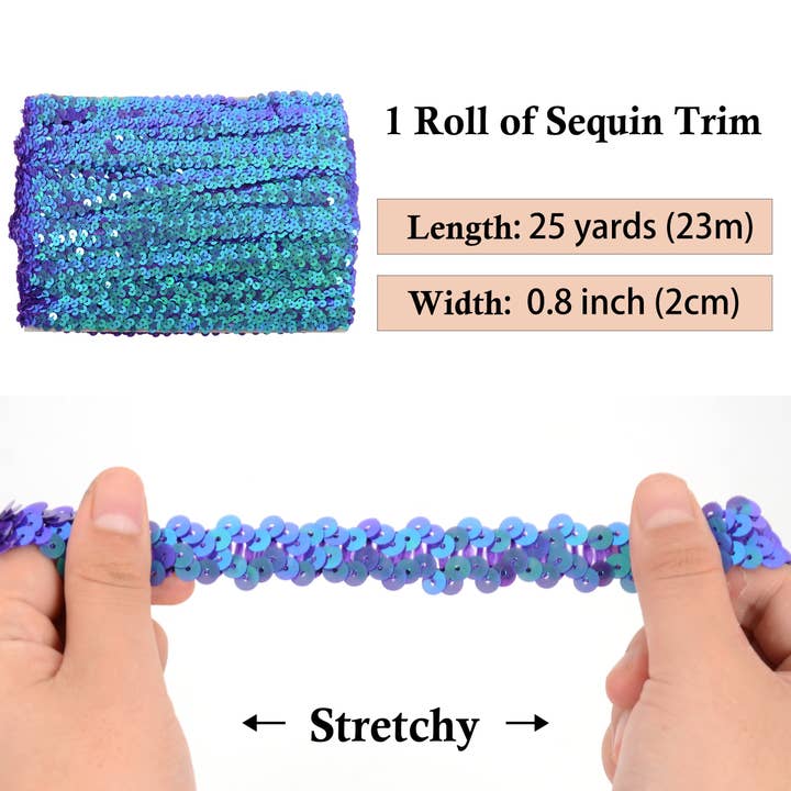 AK Brand - Wholesale Ribbon – Gift wrapping - Elastic Sequin Trim 0.8 Inch Glitter Paillette Ribbon48