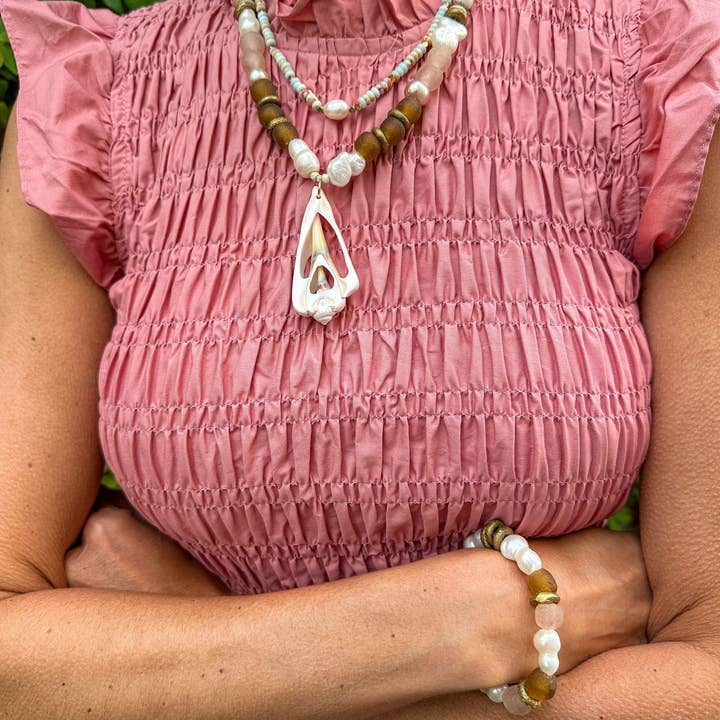 Twine & Twig - Venta al por mayor Collares de cuentas/perlas - Collar Tribal de Conchas | Perla Neutra2