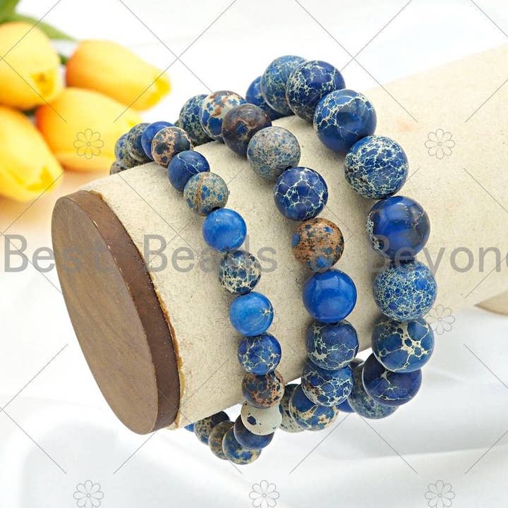 BestBeads&Beyond - Wholesale Beaded Bracelet - Blue Imperial Jasper Stretchy Bracelet, Sku#EF330