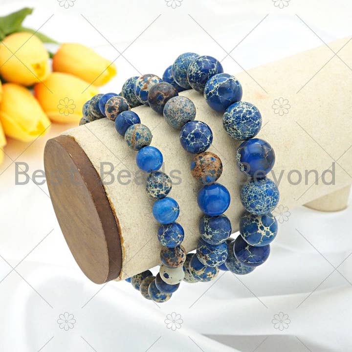 BestBeads&Beyond - Wholesale Beaded Bracelet - Blue Imperial Jasper Stretchy Bracelet, Sku#EF330