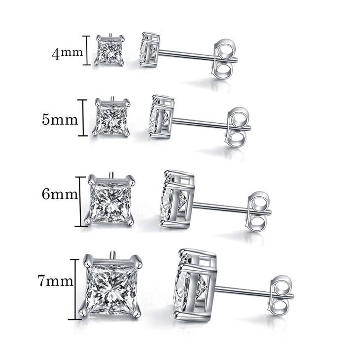 Sephla - Wholesale Stud/Post Earrings - .925 Sterling Silver CZ Diamond Square Stud Earring