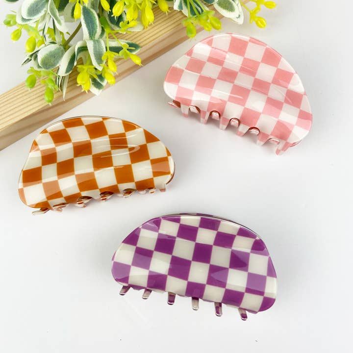 TheDivaSoap - Wholesale Hair Clip - Women's - Checkerboard semicircle hair claw clip