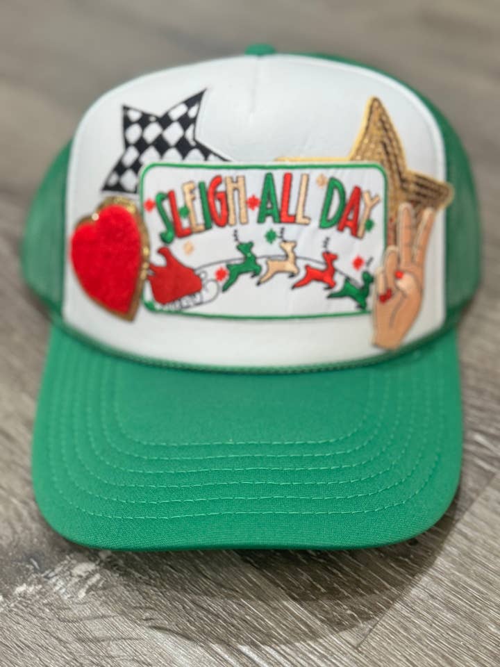 Sleigh All Day Christmas Trucker Hat for wholesale by Patchwrx Customs Hat Bar