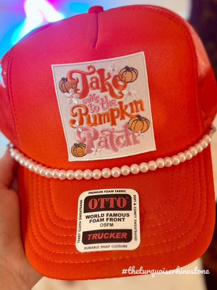 Take Me To The Pumpkin Patch Trucker Hat for wholesale by The Turquoise Rhinestone