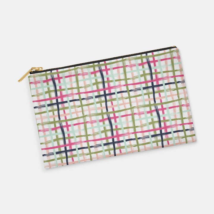 Multicolor Brushstroke Plaid Zipper Pouch for wholesale by Patterned Goods
