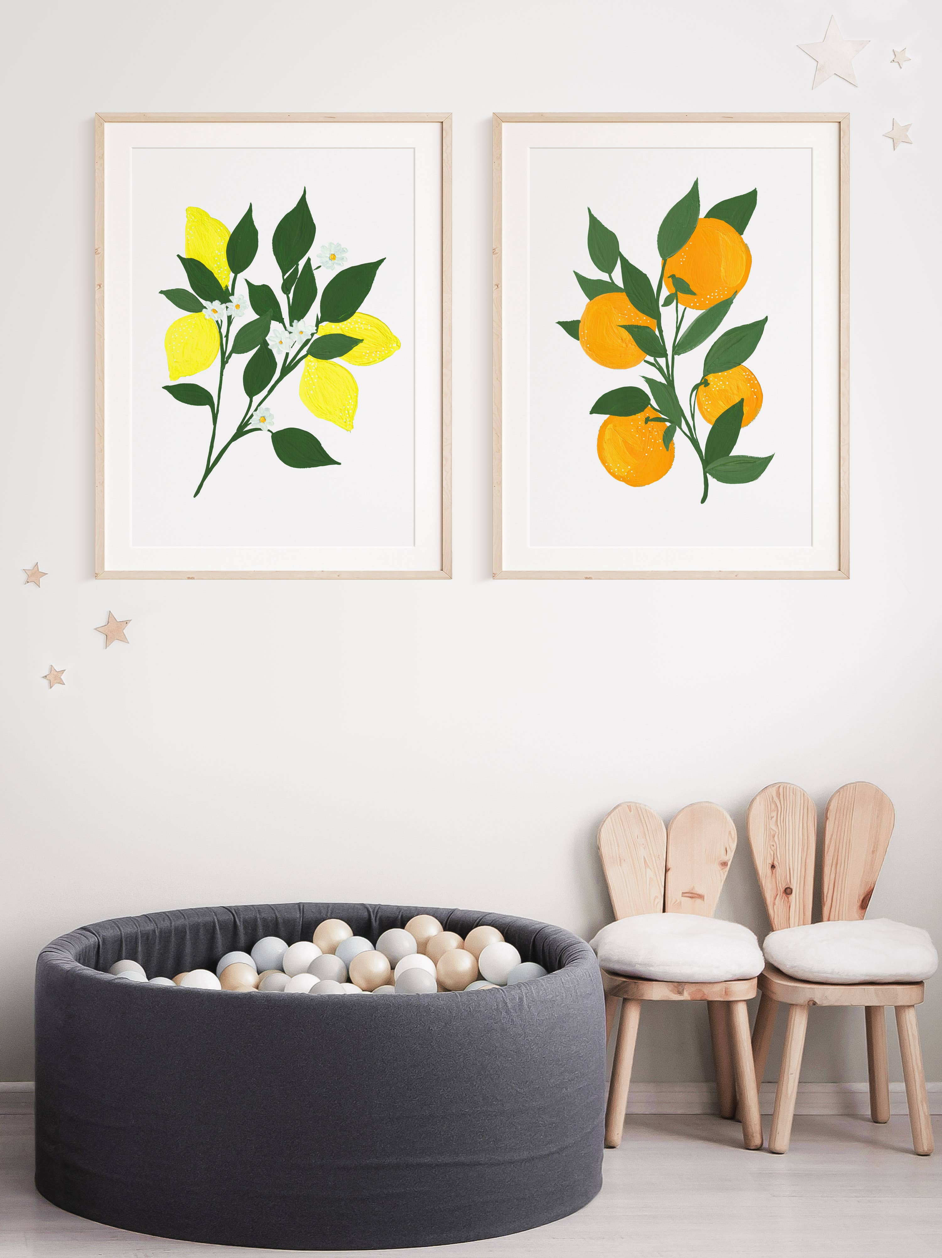 Emerald and Ivy Studios LLC - Wholesale Art Print - Lemons and Oranges Citrus Branches Watercolor Fine Art Print1