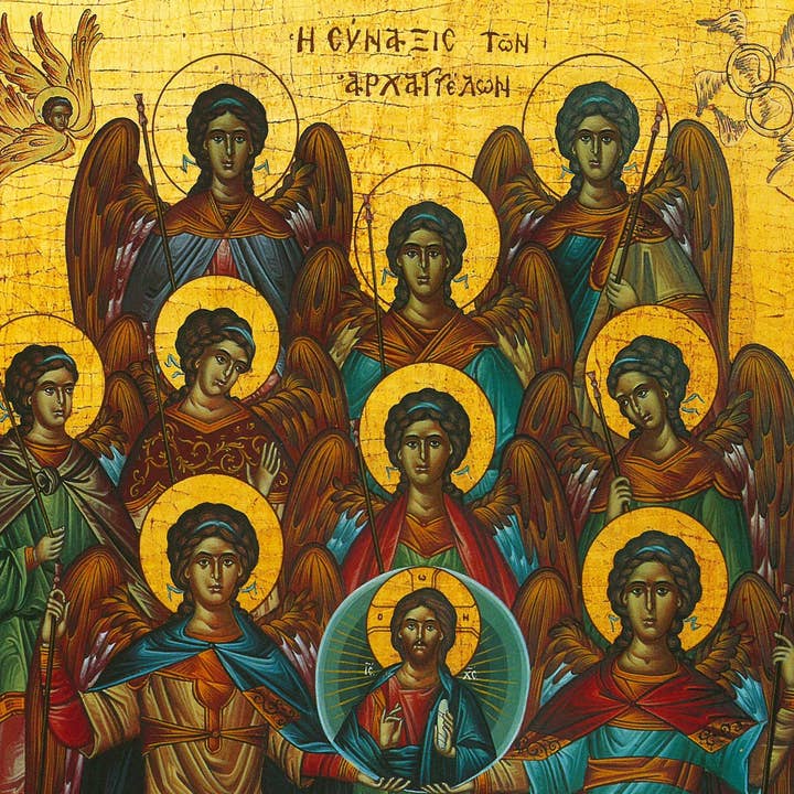 Synaxis of the Archangels icon, Handmade Greek Orthodox Icon of the Gathering of the Archangels, Byzantine art wall hanging wood plaque for wholesale by TheHolyArt