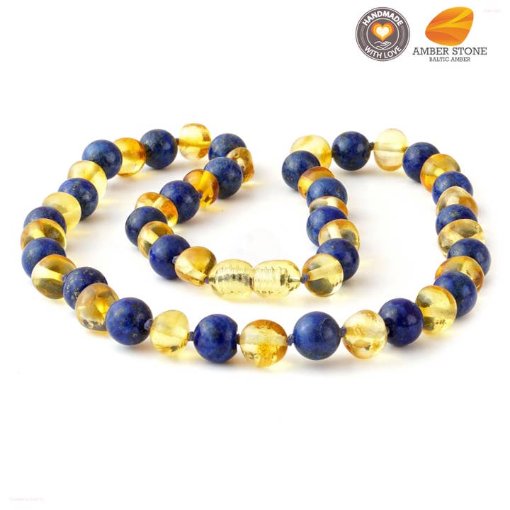 Baroque baltic amber & lapis lazuli necklace 12 for wholesale by Amber Stone