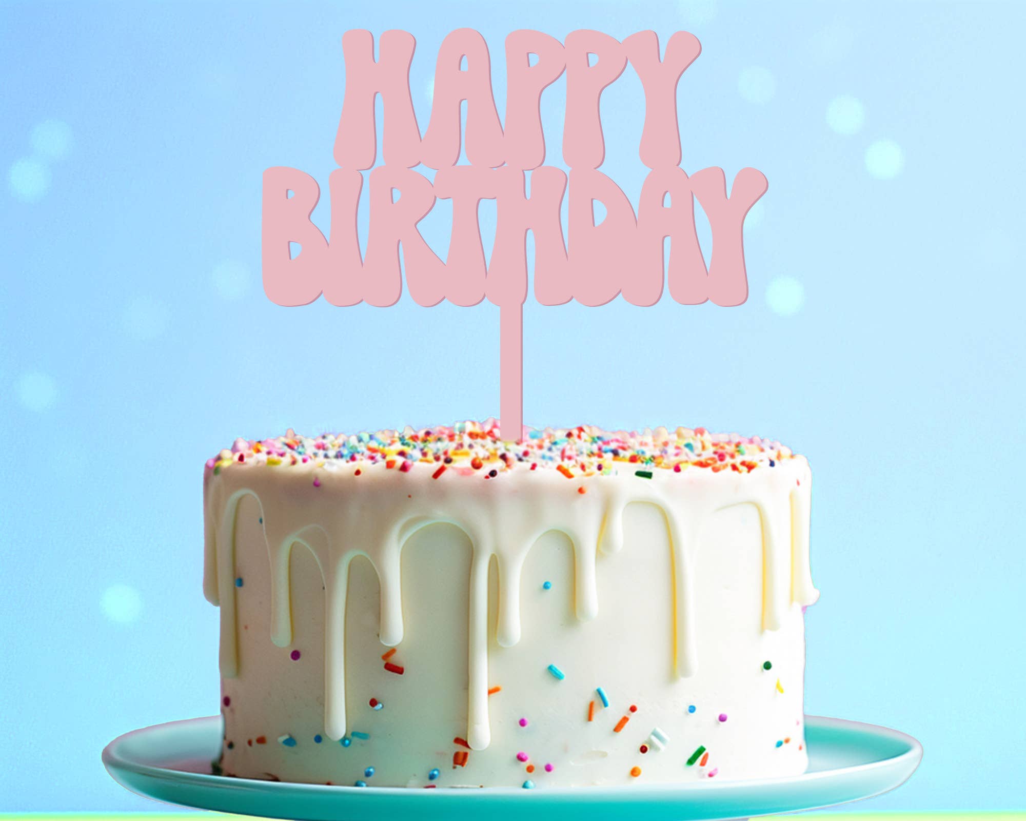 Momenti di Vita - Wholesale Cake/Cupcake Topper - Happy Birthday Cake Topper - Dusty Pink, Retro Decorations1