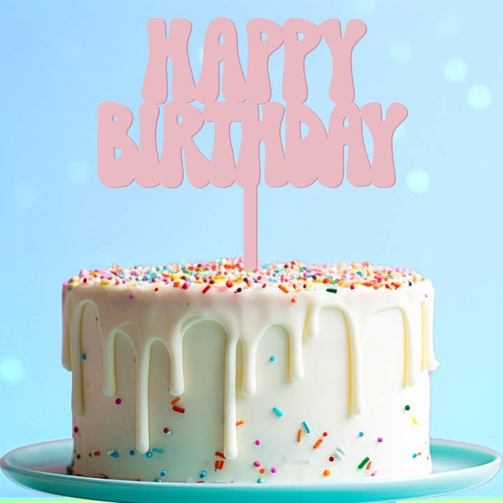 Momenti di Vita - Wholesale Cake/Cupcake Topper - Happy Birthday Cake Topper - Dusty Pink, Retro Decorations1