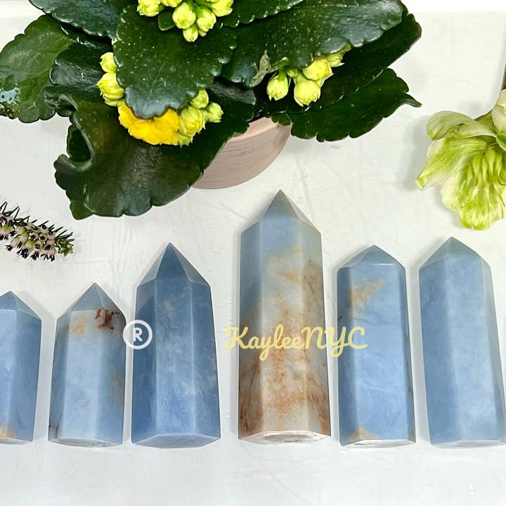 KayleeNYC - Venta al por mayor Piedras/cristales espirituales - Cristal natural Angelita en torre obelisco de 1 libra (454 g) para energía1