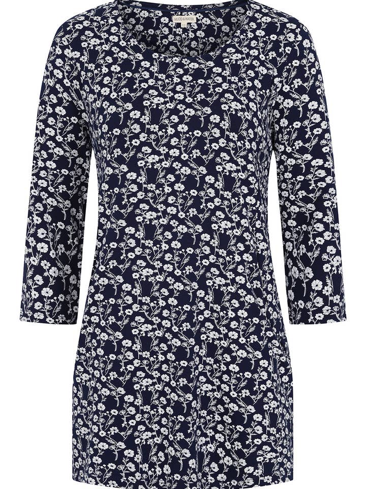 Tunique Francoise - Meadow Print Navy - Coton biologique GOTS pour la vente par Mudd & Water