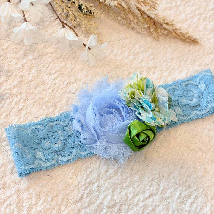 Babyblaues Chiffon-Stirnband, grünes Shabby-Chic-Stirnband für den Großhandel von Jazy and Eve