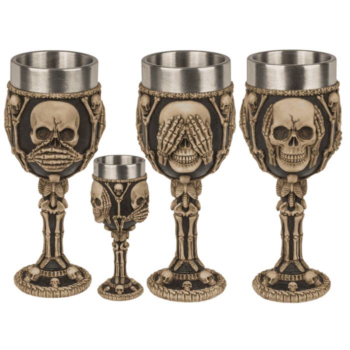 Tazza in resina con teschio e inserto in acciaio inox, 20 x 7,5 cm per la vendita all'ingrosso da parte di Out of the blue KG