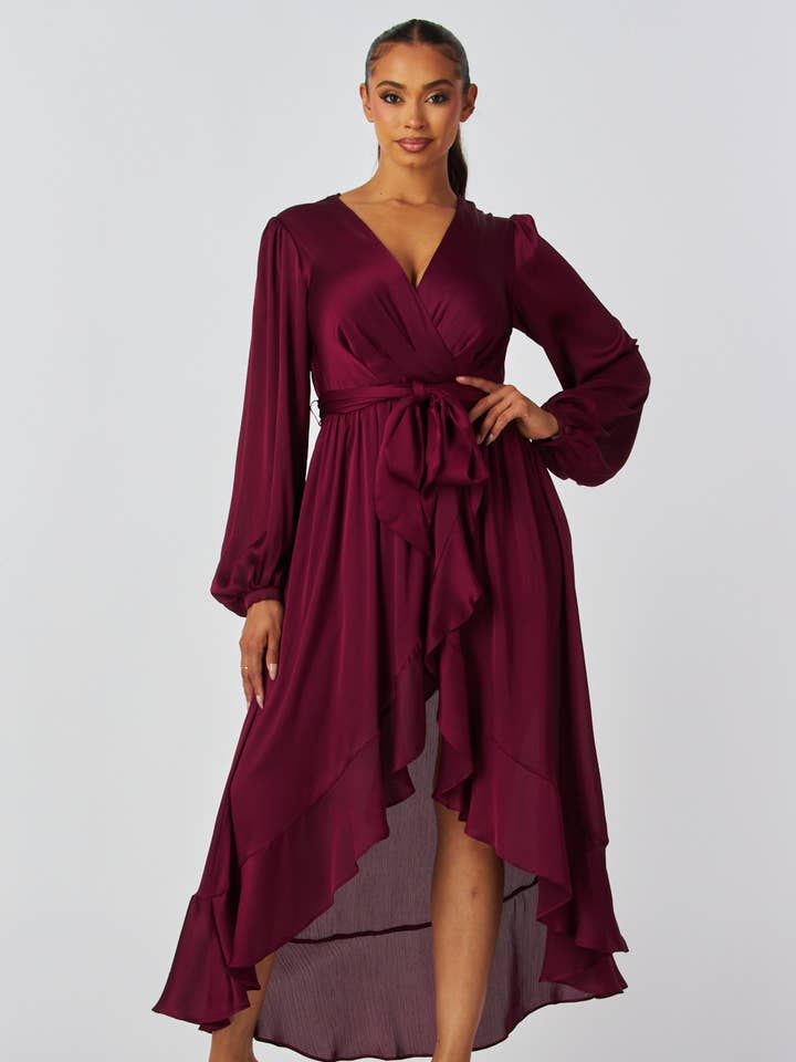 DM4522 VOORKNOOP LANGE MOUWEN HIGH LOW JURK voor wholesale door Miss Avenue