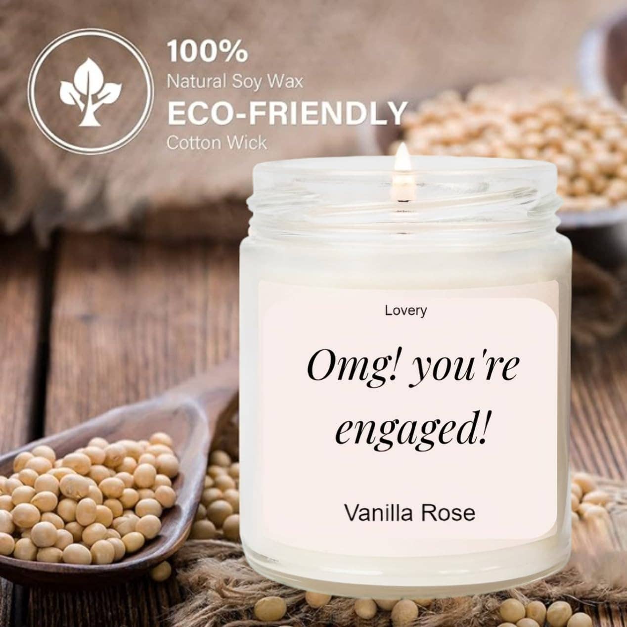 Lovery - Wholesale Jar/Filled Candle - OMG You're Engaged, Vanilla Rose Scented Soy Wax Candle 10oz1