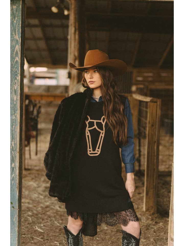 Rodeo Hippie - Wholesale Dress - Women's - MOD HORSE SWEATER DRESS IN BLACK (Pre-pack 2/2/2/1)10