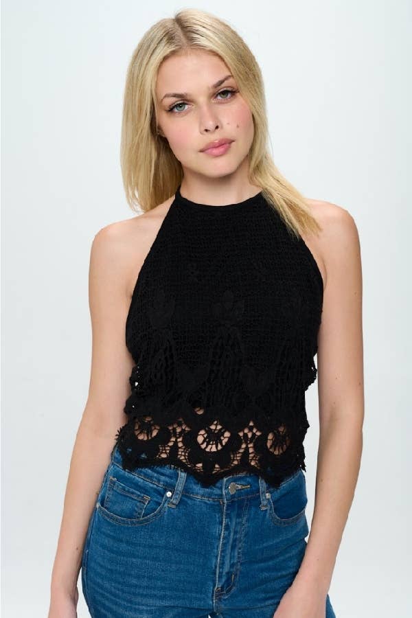 Hesperus - Wholesale Blouse - Women's - SLEEVELESS LACE HALTER RIBBON TOP WITH LINING0