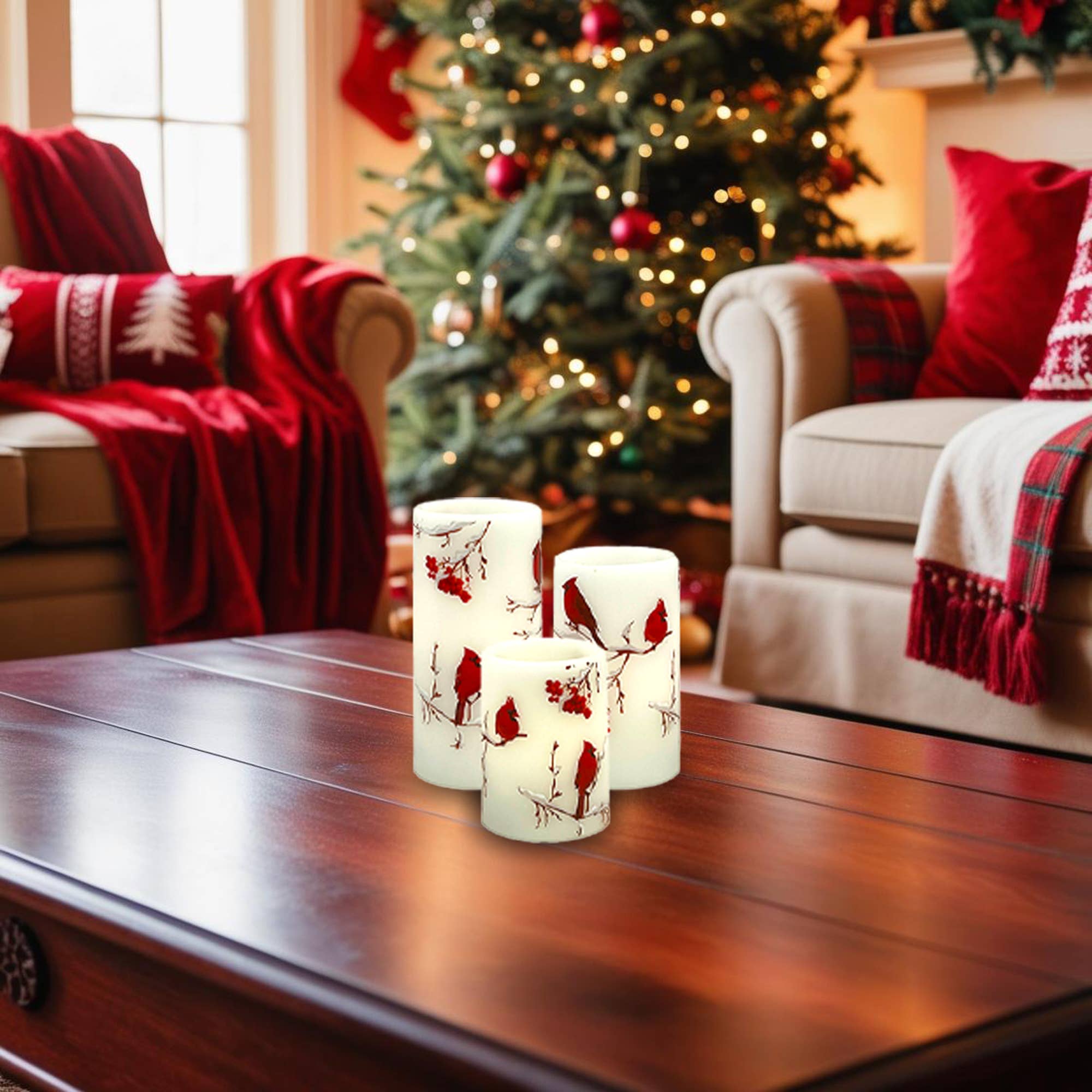 LumaBase - Vente Bougie sans flamme - Bougies en cire à piles avec motif de cardinal - Ensemble de 31