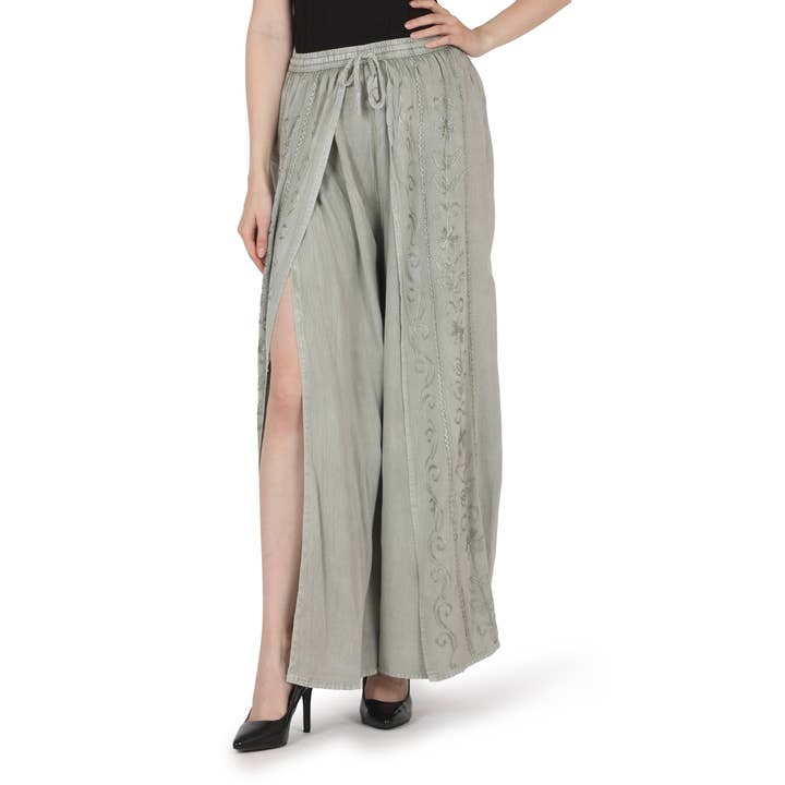 RAYON ACID WASH EMBROIDERY OVERLAPS PANTS for wholesale by Le Styles