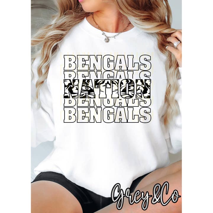 Grey&Co - Wholesale Graphic Sweatshirt - Women's - Bengals Nation White Tiger Sweatshirt