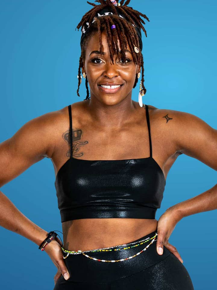 Galaktischer schwarzer Sport-BH mit schlankem Riemen für den Großhandel von GRRRL