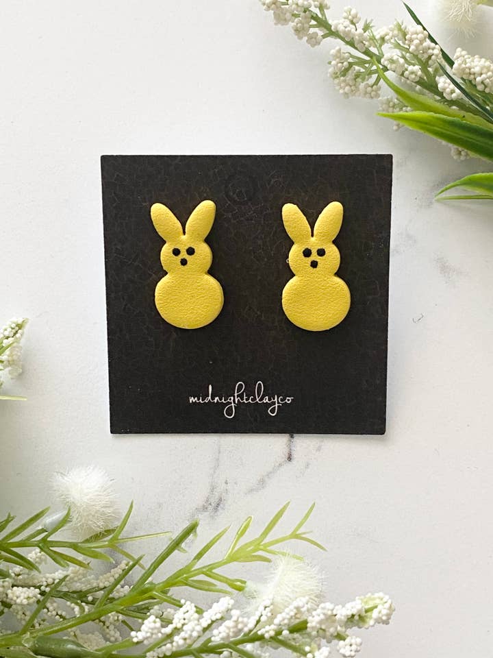 Easter stud earrings, marshmallow bunny, spring jewelry for wholesale by midnightclayco
