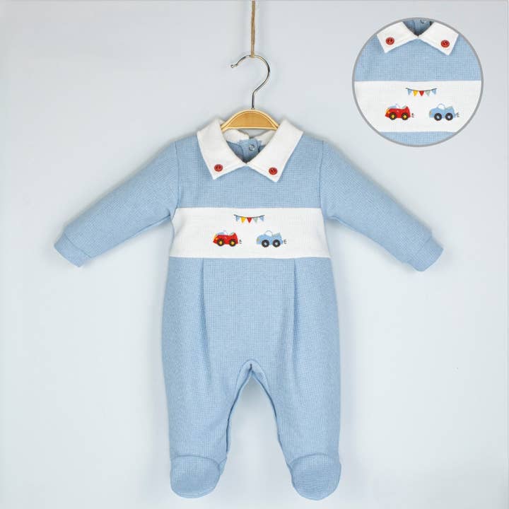 Baby Car jumpsuit with embroidery made of cotton for wholesale by Cheeky Nomads