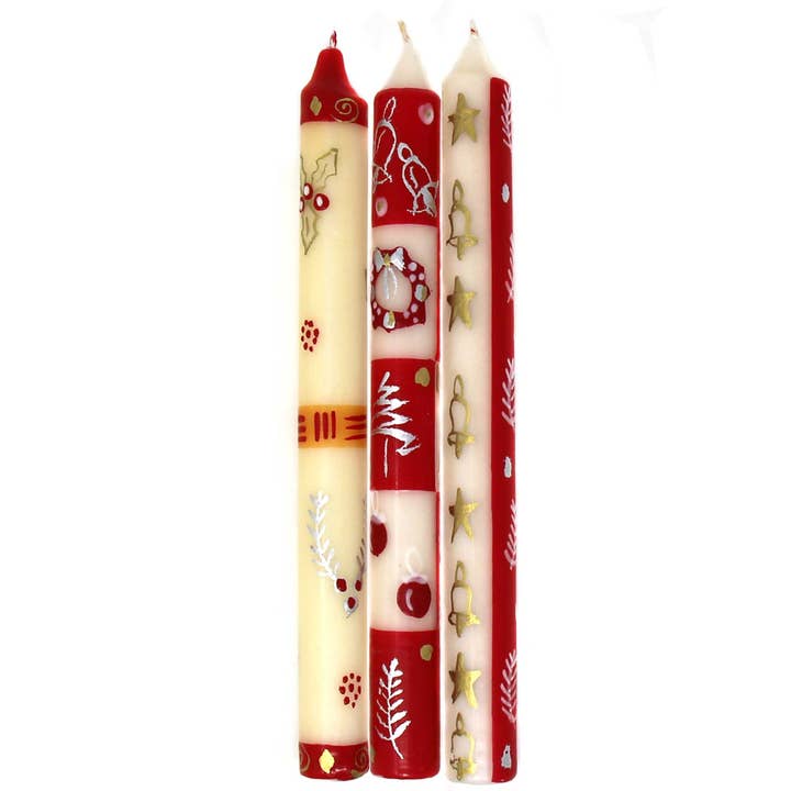 Global Crafts – wholesale Tapered candle/candlestick – Christmas Hand Painted Dinner Candles Set - Kimeta Design