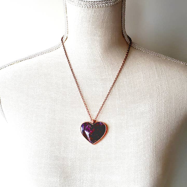 MergingMetals - Vente Colliers à pendentif - Collier coeur en agate mousse rouge5