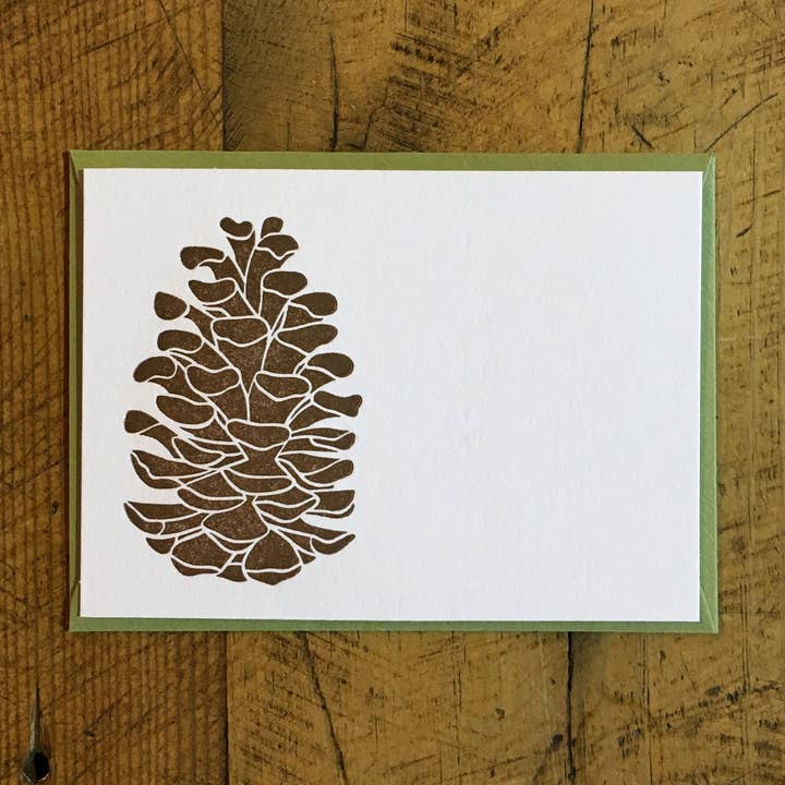 Pine Cone Letterpress Gift Enclosure Card for wholesale by Green Bird Press