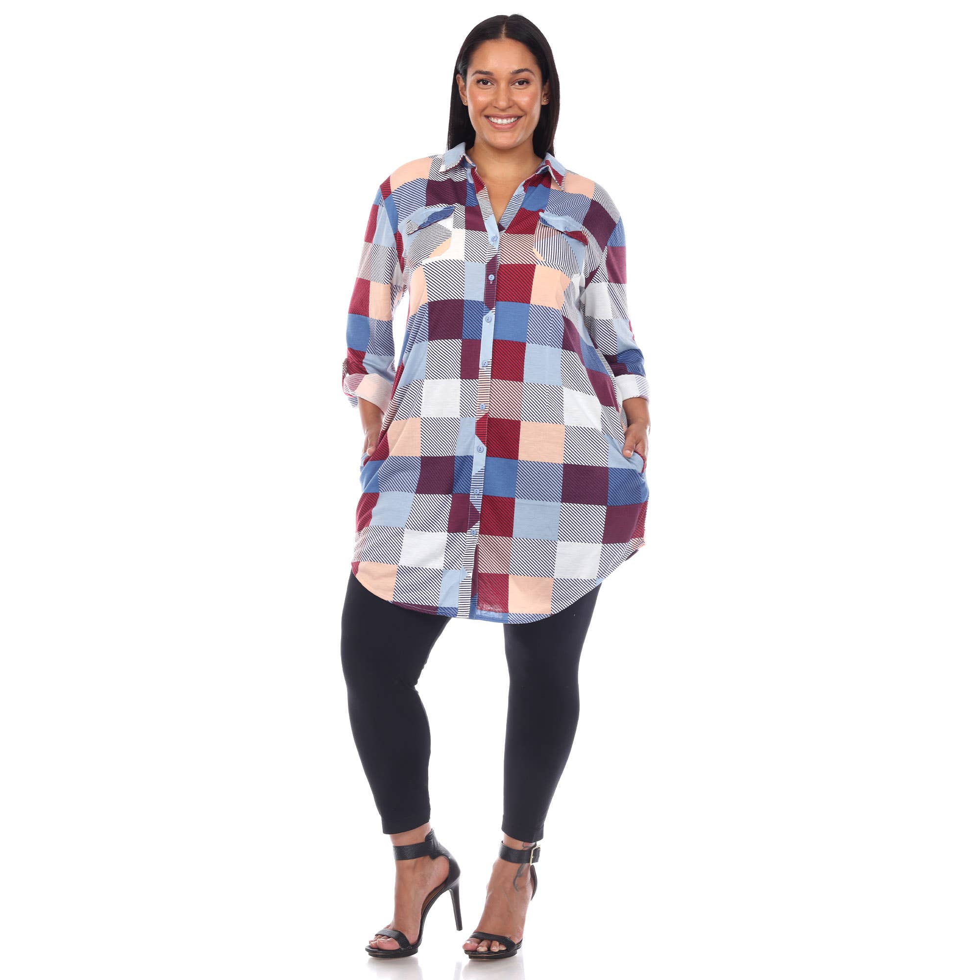 WHITE MARK - Wholesale Button Down Shirt - Women's - Plus Size Plaid Tunic Shirt8