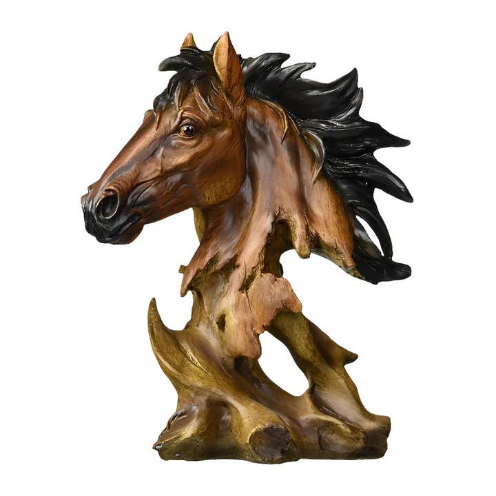 Sculpture de table en résine de poly 11" cheval en bronze vieilli et noir pour la vente par HomeRoots