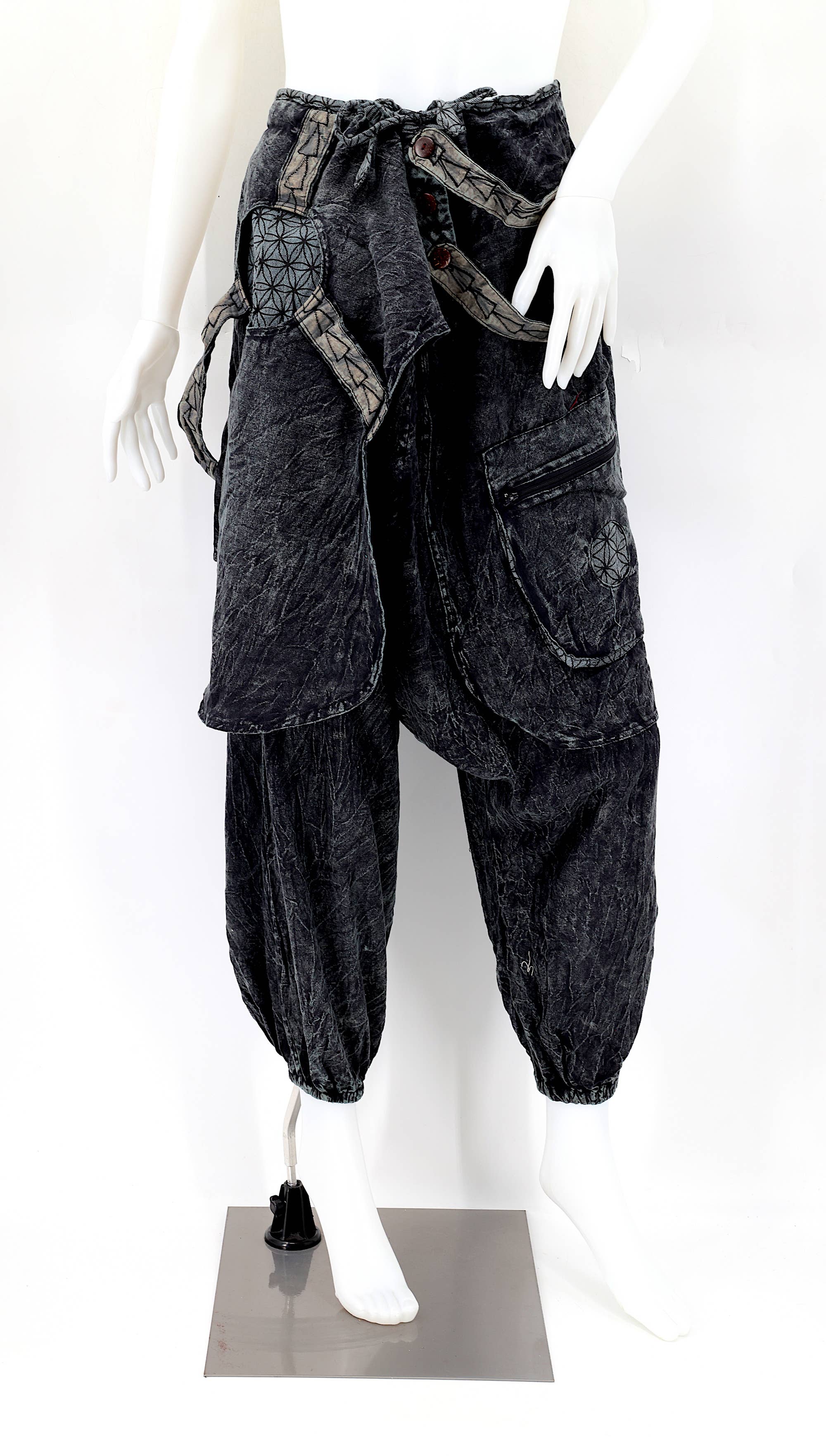 Himalaya Handmade – wholesale Byxor - Dam – Handgjorda bohemiska hippie haremsbyxor i bomull med blekt färgmönster Flower of Life27