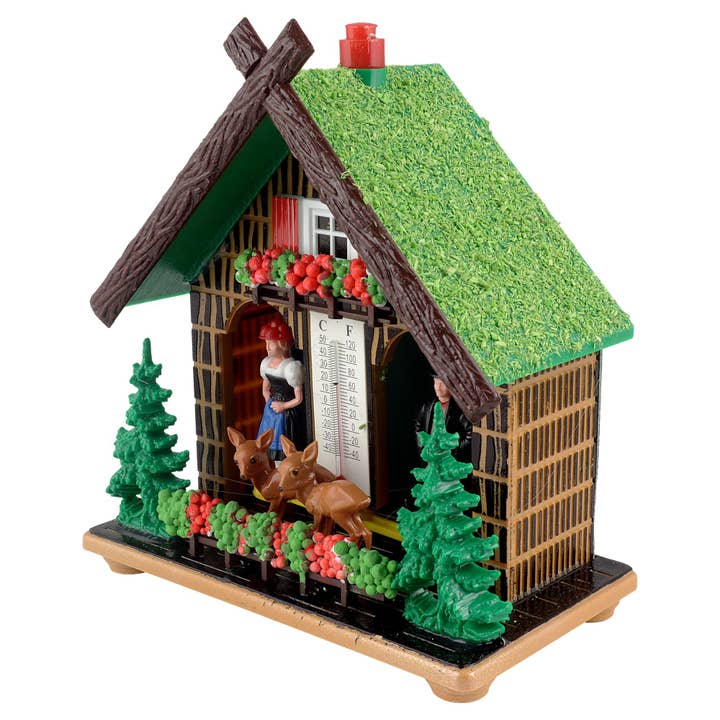 Tribal Trade GmbH - Wholesale Decorative Figurine - Wetterhaus thermometer Schwarzwald 04 grass roof with deer1