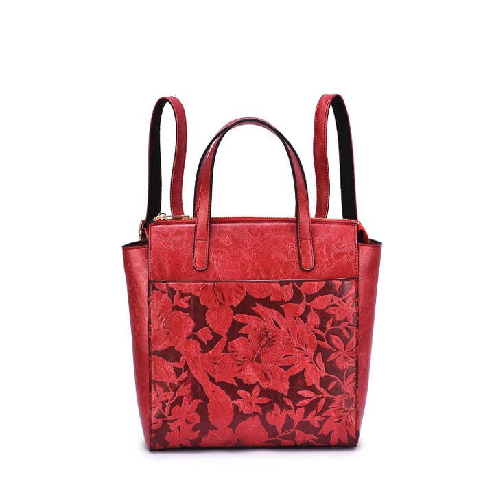 Mellow World - Wholesale Shoulder Bag - Women's - Shia 3D Embossed Floral Convertible Shoulder Bag/Backpack