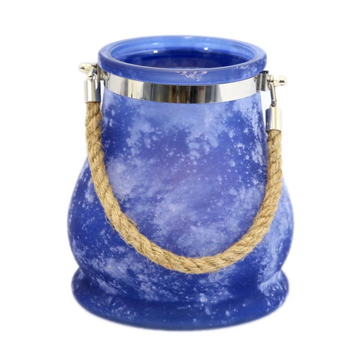 Home Kreation by KK dba Kraft Klub - Wholesale Decorative Jar - DECORATIVE NAVY BLUE FROST GLASS JAR WITH JUTE ROPE HANDLE0