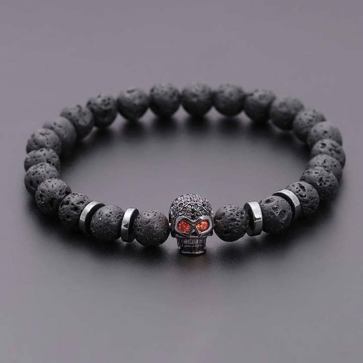 RabenBeads - Wholesale Beaded Bracelet - Handmade Black Eye Skull Lava Stone Bracelet8
